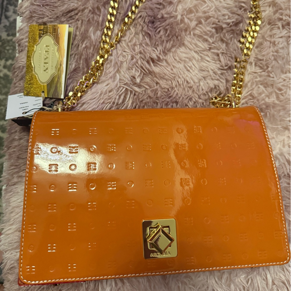 Arcadia Orange Shoulder Bag with Gold Chain